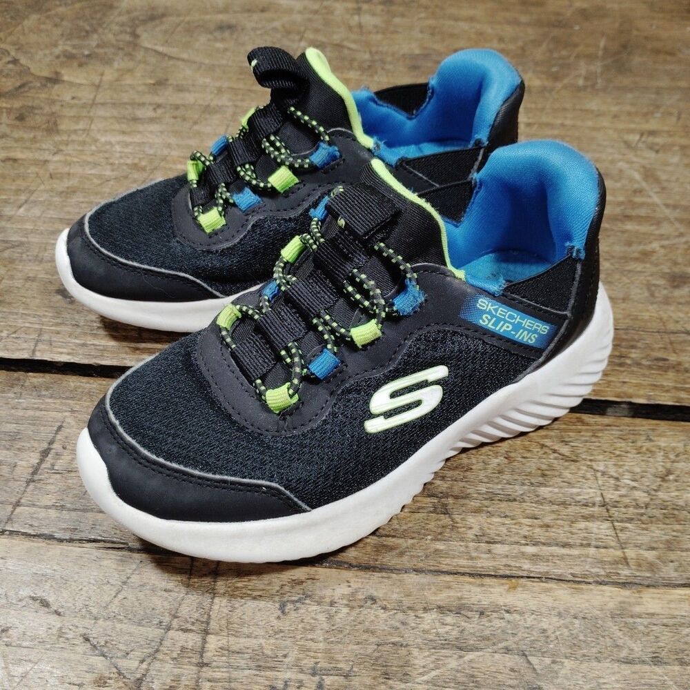 Skechers Youth Sz 11 Sneakers Slip-Ins Bounder Brisk-Burst Black Shoes 403822L